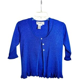 Joseph A Vintage Silk And Metallic Cardigan Sweater Set Blue Cardigan & Tank